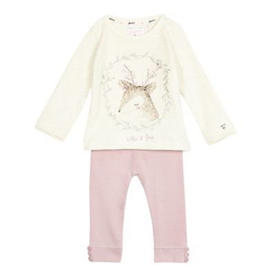 Mantaray Baby girls' cream deer print top and lilac leggings set